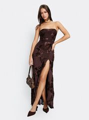 Maribeth Strapless Floral Maxi Dress Chocolate Brown