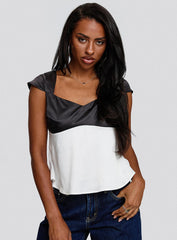 Think About It Cap Sleeve Top Black / White