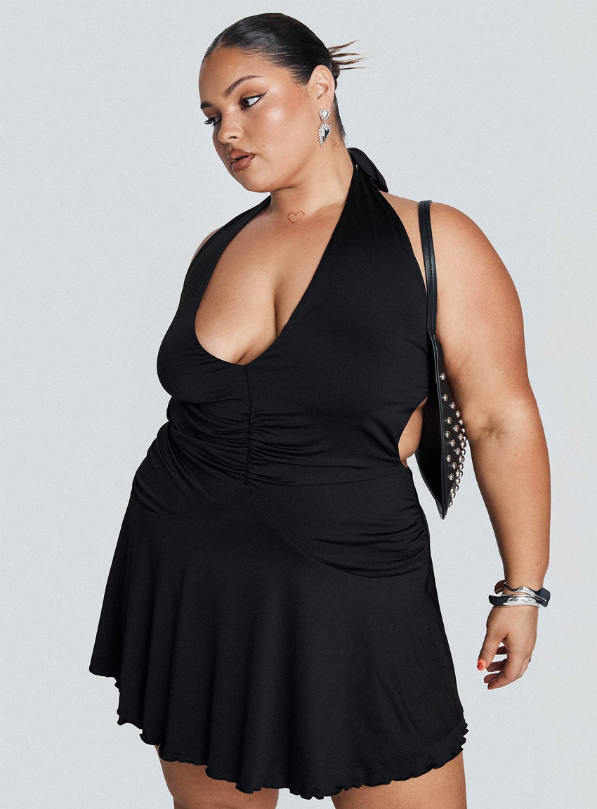 Maeva Halter Mini Dress Black Curve