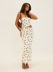 Jasira Strapless Drape Maxi Dress Cream Polka Dot