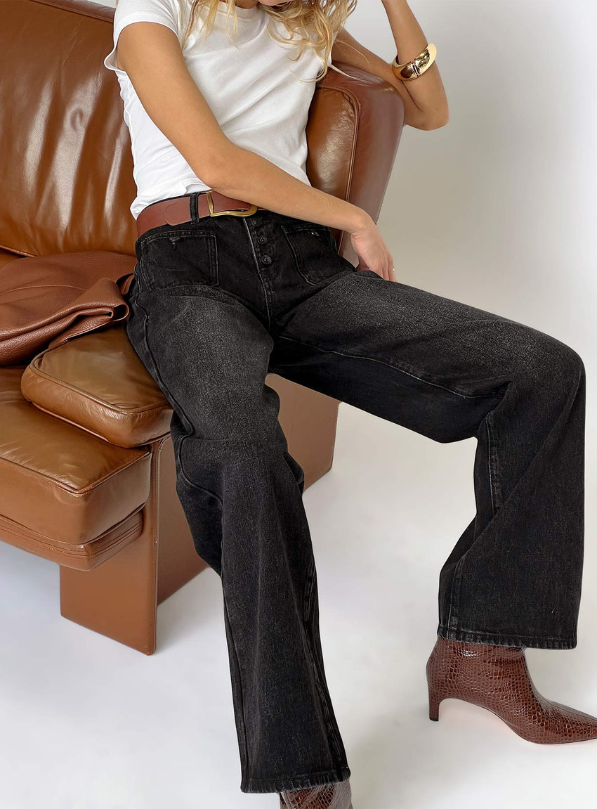 Carianne Low Rise Wide Leg Jeans Washed Black