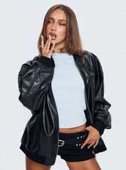 Believe It Faux Leather Bomber Jacket Black