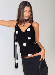 Jenae Scarf Detail Cami Top Black / White Polka