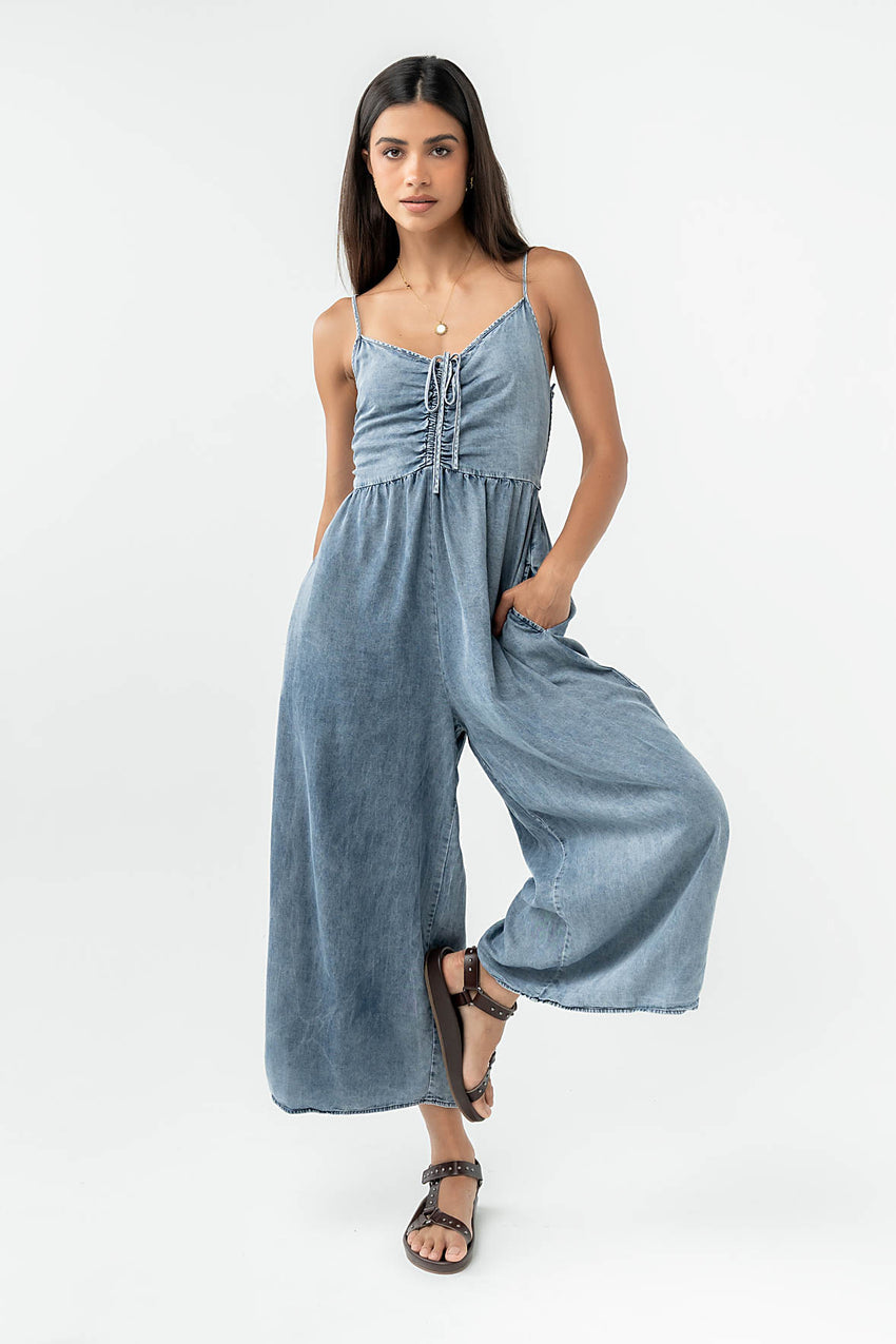 Khloe Cropped Denim Jumpsuit - FINAL SALE