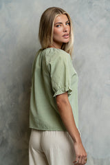 Benny Gingham Blouse In Green - Final Sale