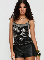 Devondra Sequin Detail Cami Top Black