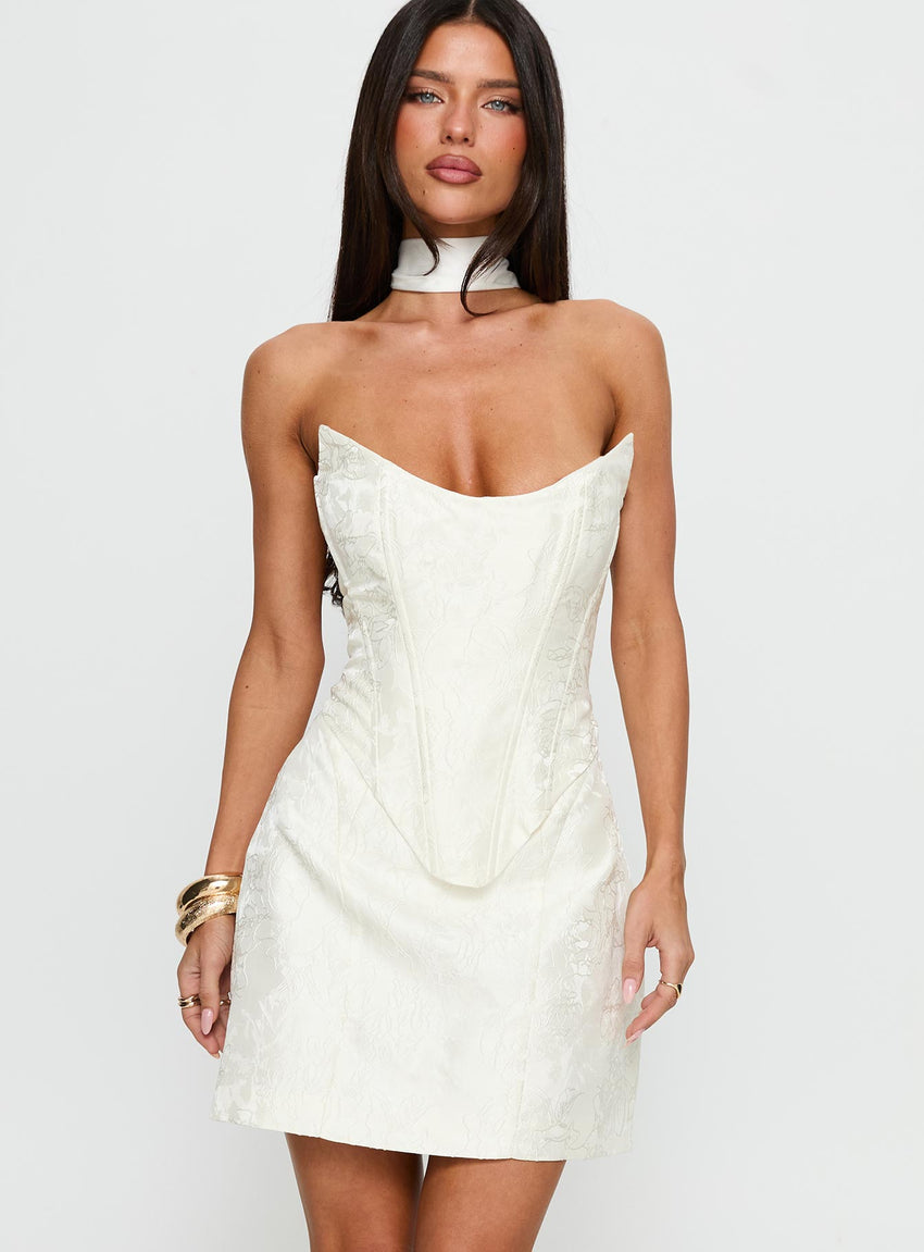 Pearla Strapless Scarf Mini Dress Ivory