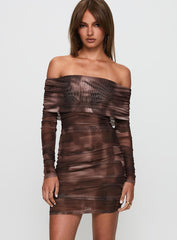 Raquella Long Sleeve Mini Dress Brown