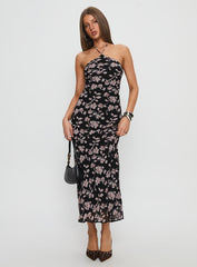 Anisa Halter Maxi Dress Black Floral