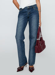 So Dazzling Studded Low Rise Straight Leg Jeans Dark Wash
