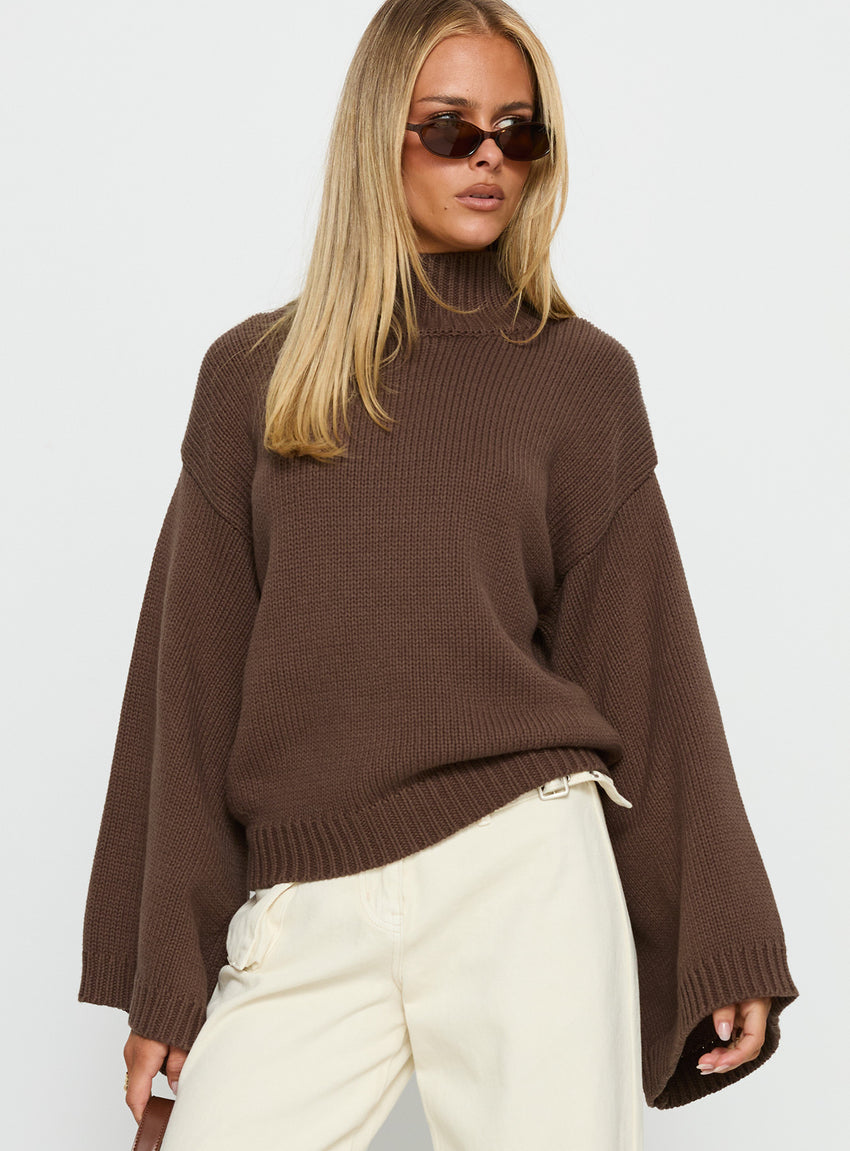 Neriel Funnel Neck Knit Sweater Chocolate