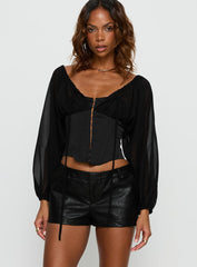 Gypsie Blouson Long Sleeve Corset Top Black