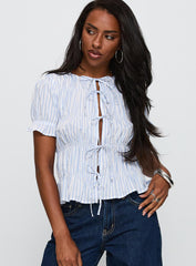 Alistair Bow Tie Top Blue / White Stripe