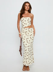 Jasira Strapless Drape Maxi Dress Cream Polka Dot