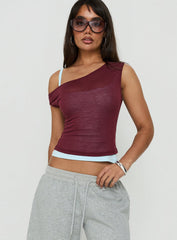 Klaretta Off Shoulder Draped Layered Top Burgundy / Blue
