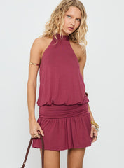 Lealeia Halter Slouch Mini Dress Plum