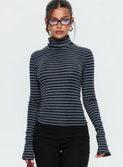 Temika Long Sleeve Backless Top Navy Stripe