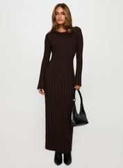 Vespa Long Sleeve Maxi Dress Brown