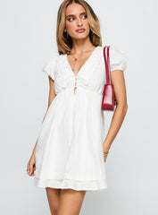 Sailoh Puff Sleeve Baby Doll Mini Dress White