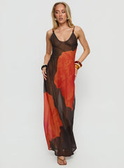 Carita Sheer Chiffon Maxi Dress Brown / Orange Floral