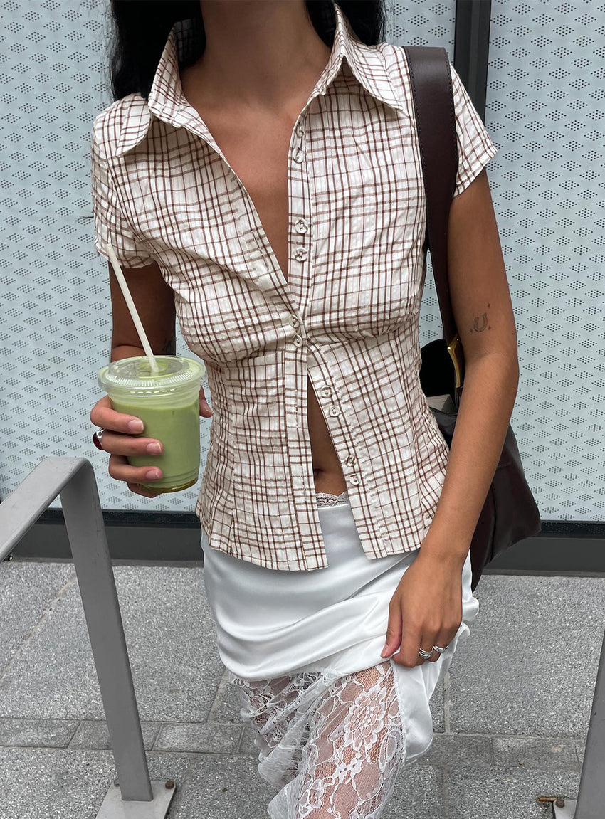 Cottesloe Blouse Top Brown Check