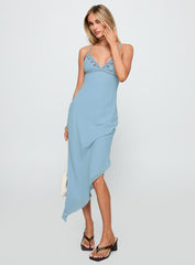 Fleuretta Embroidered Midi Dress Blue / Brown