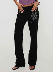 Quotation Diamante Flare Pants Black