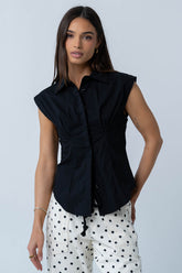 Remi Pleated Button Up in Black - FINAL SALE