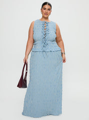 Songbird Shirred Maxi Dress Blue Curve