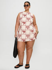 Alfalfa Shift Mini Dress Red Floral Check Curve