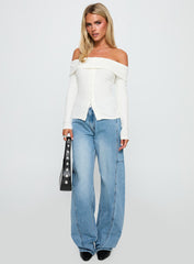 Dusk Dipped Off Shoulder Top White