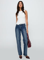 So Dazzling Studded Low Rise Straight Leg Jeans Dark Wash