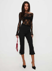 Junah Sheer Lace Long Sleeve Top Black