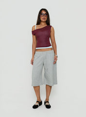 Klaretta Off Shoulder Draped Layered Top Burgundy / Blue