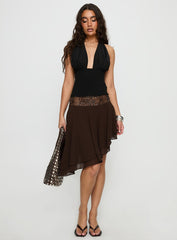Benjy Chiffon Waterfall Midi Skirt Brown