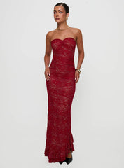 Hailees Lace Strapless Maxi Dress Red