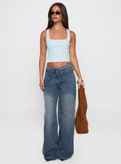 Paltrow Mid Rise Wide Leg Cargo Jeans Mid Blue Wash