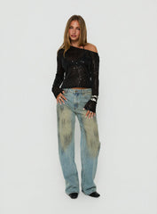 Odena Layered Sequin Long Sleeve Top Black