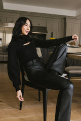 Cut Out Turtleneck Sweater In Black - Final Sale