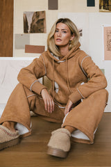Mattie Faux Shearling Pants In Camel - Final Sale