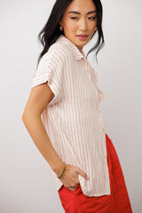 Marie Striped Button Up In Orange - Final Sale