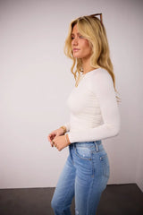 Long Sleeve Fitted Knit Top In Ivory - Final Sale