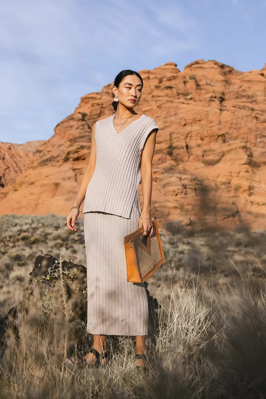 Meilani Ribbed Skirt in Taupe - FINAL SALE