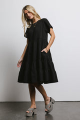 Neve Textured Midi Dress In Black - Final Sale
