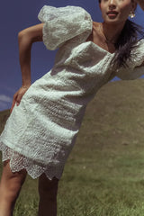 Maye Lace Mini Dress In White - Final Sale