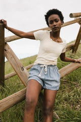 Aybree Ribbed Tee In Cream - Final Sale