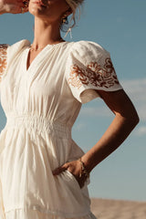 Isabeau Embroidered Maxi Dress In Cream - Final Sale