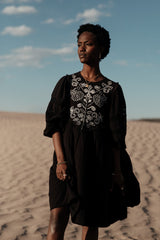 Serendipity Embroidered Midi Dress In Black - Final Sale