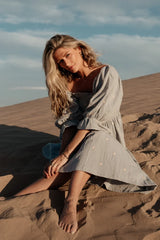 Ditsy Floral Embroidered Dress In Blue - Final Sale