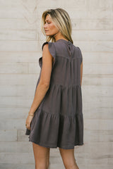 Regina Pleated Mini Dress In Charcoal - Final Sale